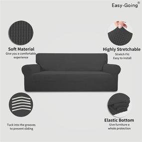 img 2 attached to 🛋️ Soft and Stretchy Sofa Slipcover 1-Piece Couch Cover Furniture Protector with Elastic Bottom - Easy-Going, Small Check Pattern in Dark Gray, Spandex Jacquard Fabric - Ideal for Kids