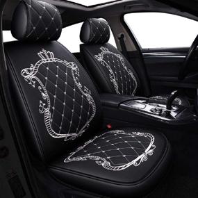 img 4 attached to 👑 JOJOHON Crown Car Seat Covers: Premium Fully Surrounded Unisex Seat with Winter Leather, PU Leather, and 3D Breathable Fabric (Black-White) - Ultimate Protection and Style