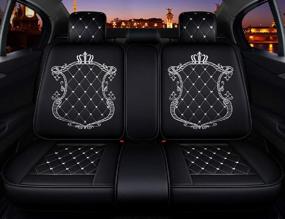 img 2 attached to 👑 JOJOHON Crown Car Seat Covers: Premium Fully Surrounded Unisex Seat with Winter Leather, PU Leather, and 3D Breathable Fabric (Black-White) - Ultimate Protection and Style