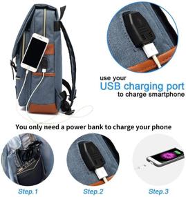 img 2 attached to Стильный и прочный рюкзак для ноутбука Tlufei для женщин и мужчин - идеально подходит для школы, колледжа и путешествий с портом для зарядки USB | Винтажный синий дизайн