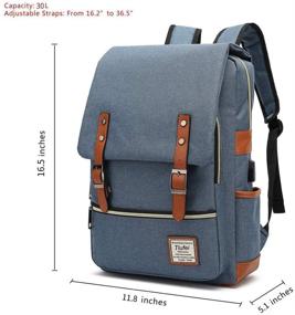 img 3 attached to Стильный и прочный рюкзак для ноутбука Tlufei для женщин и мужчин - идеально подходит для школы, колледжа и путешествий с портом для зарядки USB | Винтажный синий дизайн