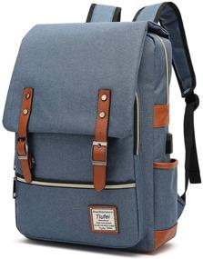 img 4 attached to Стильный и прочный рюкзак для ноутбука Tlufei для женщин и мужчин - идеально подходит для школы, колледжа и путешествий с портом для зарядки USB | Винтажный синий дизайн