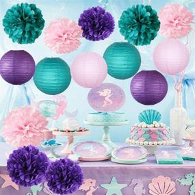 img 4 attached to 🧜 Mermaid Baby Shower Decorations and Party Decor Set - Purple, Teal, Pink Theme with Paper Pom Poms, Lanterns, and more! Perfect for Little Mermaid Party, Bridal Shower, and more