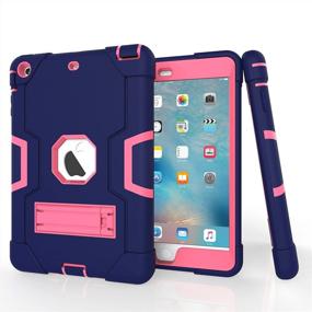 img 4 attached to 📱 iPad Mini Case - Rugged Kickstand Series - Shockproof Heavy Duty Hybrid Three Layer Armor Defender Case Cover for iPad Mini 1/2/3 - Purple Pink