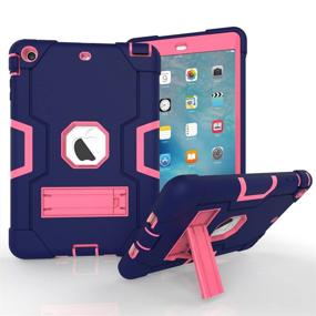 img 2 attached to 📱 iPad Mini Case - Rugged Kickstand Series - Shockproof Heavy Duty Hybrid Three Layer Armor Defender Case Cover for iPad Mini 1/2/3 - Purple Pink