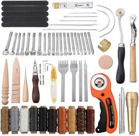 img 4 attached to 🧵 67 Piece Premium Leather Craft Kit: Stitching Groover, Stamping Tools, Cutting Prong Punch, Hand Sewing Set for Leather Working