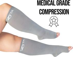 img 2 attached to 🧦 Zeta Open Toe XXL Compression Socks for Wide Calf - 24 Inch - 20-30 mmHg - Gray