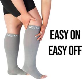 img 3 attached to 🧦 Zeta Open Toe XXL Compression Socks for Wide Calf - 24 Inch - 20-30 mmHg - Gray