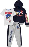 🦔 sonic the hedgehog boys 3-piece outfit set: graphic hoodie, top, and jogger pants logo