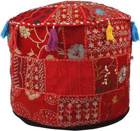 img 4 attached to 🪑 Aakriti Gallery Indian Pouf Footstool: Ethnic Embroidered Cover for Cotton Round Ottoman - Red, 18x13