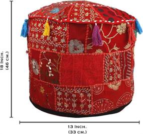 img 1 attached to 🪑 Aakriti Gallery Indian Pouf Footstool: Ethnic Embroidered Cover for Cotton Round Ottoman - Red, 18x13