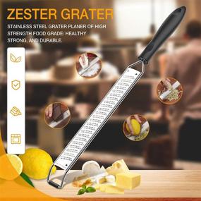 img 3 attached to 2021 Updated Lemon Zester & Citrus Zester - Premium Stainless Steel - Sharp 🍋 Kitchen Tool for Parmesan Cheese, Ginger, Garlic, Nutmeg, Chocolate, Vegetables - Dishwasher Safe - Black