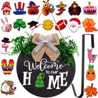 jollylife welcome sign decorations | front door + wreath hanger | 21 interchangeable seasonal plaques | christmas home porch decor | indoor outdoor hanging ornaments gifts логотип