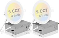 💡 2 pack 4 inch 5cct led recessed light with junction box, selectable color temperature (2700k/3000k/4000k/5000k/6000k), 9w=65w, dimmable canless recessed lighting, 750lm high brightness ultra thin downlight - etl certified logo