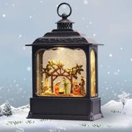 🎄 genswin nativity musical lighted water lantern christmas snow globe - 6 hour timer, battery & usb powered singing swirling glitter snow globe lantern - holiday home decor gift (11 inch) логотип