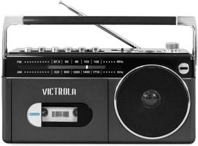 img 3 attached to Grey Victrola Mini Bluetooth Boombox: Cassette Player, Recorder, Am/FM Radio