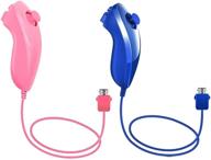 poulep 2 packs nunchuk nunchuck controllers joystick gamepad compatible for wii wii u console (pink & deep blue) logo