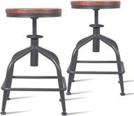 topower farmhouse industrial counter stool set of 2 - standard height adjustable bar stools 🪑 with round seat - kitchen décor - indoor house design - black (2pcs) - wooden top logo