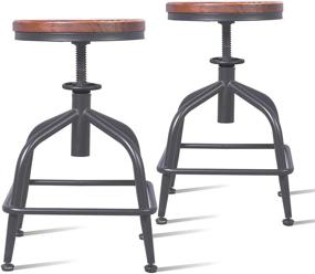 img 4 attached to Topower Farmhouse Industrial Counter Stool Set of 2 - Standard Height Adjustable Bar Stools 🪑 with Round Seat - Kitchen Décor - Indoor House Design - Black (2pcs) - Wooden Top