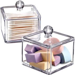 img 4 attached to 🛁 Clear Acrylic Qtip Holder Set - Stylish Bathroom Vanity Storage Organizers for Cotton Swabs, Rounds, Makeup Sponges & More - 2 Pack