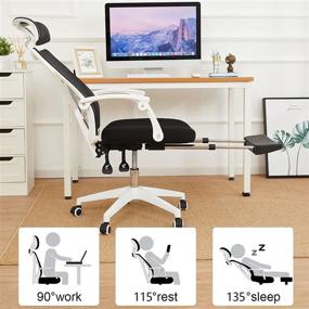 img 1 attached to 💺 Ergonomic Mesh Office Chair - High-Back Computer Desk Chair with Adjustable Lumbar Support, Headrest, and Footrest - Comfortable Task Chair, Gaming Chair, Executive Swivel Chair (White/Black)