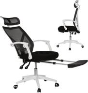 💺 ergonomic mesh office chair - high-back computer desk chair with adjustable lumbar support, headrest, and footrest - comfortable task chair, gaming chair, executive swivel chair (white/black) logo