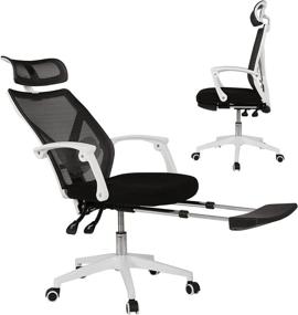 img 4 attached to 💺 Ergonomic Mesh Office Chair - High-Back Computer Desk Chair with Adjustable Lumbar Support, Headrest, and Footrest - Comfortable Task Chair, Gaming Chair, Executive Swivel Chair (White/Black)