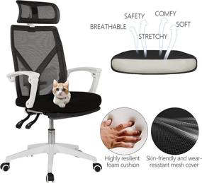 img 2 attached to 💺 Ergonomic Mesh Office Chair - High-Back Computer Desk Chair with Adjustable Lumbar Support, Headrest, and Footrest - Comfortable Task Chair, Gaming Chair, Executive Swivel Chair (White/Black)