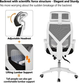 img 3 attached to 💺 Ergonomic Mesh Office Chair - High-Back Computer Desk Chair with Adjustable Lumbar Support, Headrest, and Footrest - Comfortable Task Chair, Gaming Chair, Executive Swivel Chair (White/Black)