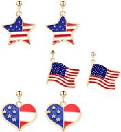 stylish coadipress 3 pairs american flag earrings set: patriotic gold plated red blue star heart shape earrings for women and girls - ideal independence day gift! logo