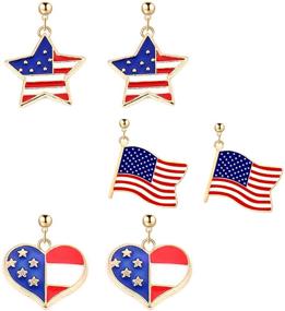 img 1 attached to Stylish Coadipress 3 Pairs American Flag Earrings Set: Patriotic Gold Plated Red Blue Star Heart Shape Earrings for Women and Girls - Ideal Independence Day Gift!