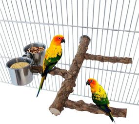 img 4 attached to Tfwadmx Bird Feeding Dish Cups: Stainless Steel Bowl on 🐦 Wood Stand with Perch - Perfect for Budgies, Parakeets, Cockatiels, and More!