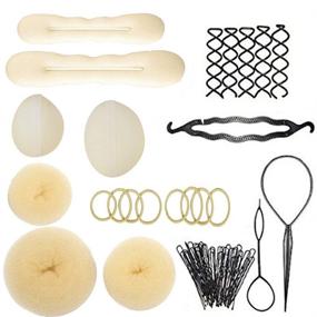 img 4 attached to 💁 Zinnor Blonde Hair Bun Maker Set - Hair Styling Accessories Kit for Women, Kids, and Girls - DIY Styling Donut Bun Maker Kit - Full Size Large, Medium, and Small