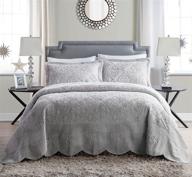 🛏️ vcny home westland collection quilt set - soft faux mink fur coverlet bedding - lightweight, elegant, breathable, machine washable - queen size, grey logo
