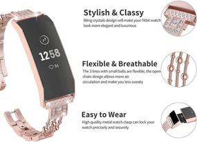 img 3 attached to Stylish Rose Gold Metal Bling Bands for Fitbit Charge 3/4 - Women's Dressy Slim Rhinestone Replacement Straps by Wearlizer