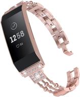 stylish rose gold metal bling bands for fitbit charge 3/4 - women's dressy slim rhinestone replacement straps by wearlizer logo