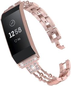 img 4 attached to Stylish Rose Gold Metal Bling Bands for Fitbit Charge 3/4 - Women's Dressy Slim Rhinestone Replacement Straps by Wearlizer