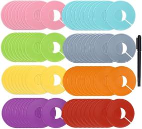 img 4 attached to 👗 Caydo 72 Pieces 8 Colors Clothing Size Dividers Round Hangers Closet Dividers with Marker Pen: Organize Your Wardrobe with Ease!