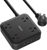 🔌 tessan flat plug power strip with 3 usb ports - compact desktop extension cord for dorms, offices, and travel - black logo