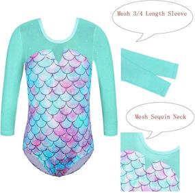 img 3 attached to 🤸 TFJH E Leotards: Stylish Mesh 3/4 Sleeve Gymnastics Girls' Practice Outfits with Scrunchie