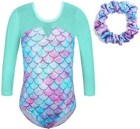 img 4 attached to 🤸 TFJH E Leotards: Stylish Mesh 3/4 Sleeve Gymnastics Girls' Practice Outfits with Scrunchie