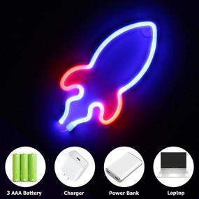 img 1 attached to 🚀 Rocket Neon Sign, LED Night Light USB or Battery Powered Wall Decor for Wedding, Party, Christmas, Girls, Kids Bedroom Supplies (Blue Rocket with Red Light)