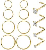 👃 masedy nose rings: 12pcs 20g stainless steel l-shaped studs for cartilage, tragus & septum piercing – 6-12mm range logo