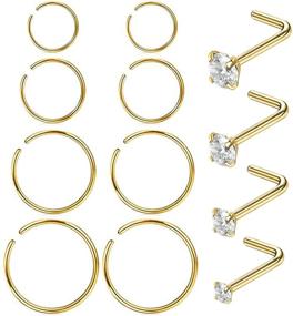 img 4 attached to 👃 Masedy Nose Rings: 12Pcs 20G Stainless Steel L-Shaped Studs for Cartilage, Tragus & Septum Piercing – 6-12MM Range