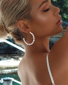 img 3 attached to Chic Faux Pearl Hoop Earrings: Lightweight & Elegant Dangle Earrings for Women - Perfect Bridal Gifts