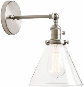 img 4 attached to Permo Single Sconce With Funnel Flared Glass Clear Glass Shade 1-Light Wall Sconce Wall Lamp (Brushed)