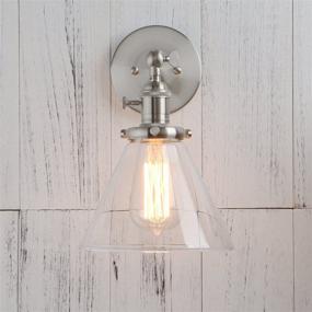 img 2 attached to Permo Single Sconce With Funnel Flared Glass Clear Glass Shade 1-Light Wall Sconce Wall Lamp (Brushed)