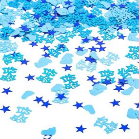 img 4 attached to 💙 Sparkling Blue Table Confetti for Gender Reveal Party Decorations – It's a Boy Baby Footprint Star Confetti by Topfunyy, 1.6 Oz
