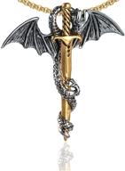 🐉 nsitbbuery hip hop stainless steel wings dragon tag pendant necklace with 18k gold plated box chain - 20 inches logo