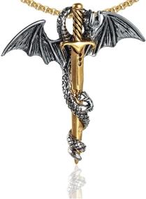 img 4 attached to 🐉 Nsitbbuery Hip Hop Stainless Steel Wings Dragon Tag Pendant Necklace with 18K Gold Plated Box Chain - 20 Inches